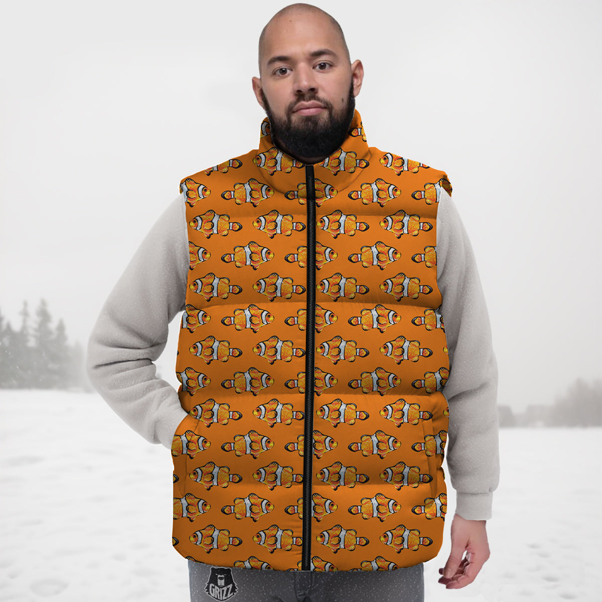 Gingerbread Man Pattern Print Chirstmas Down Vest