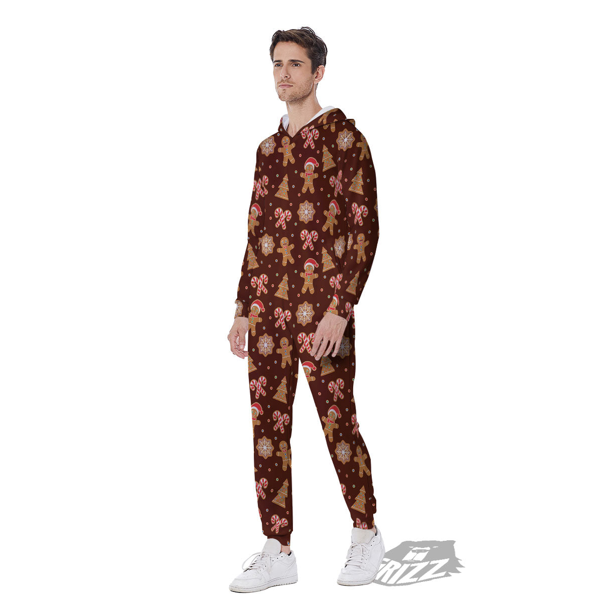 Gingerbread Man Print Pattern Men's Jumpsuit-grizzshop