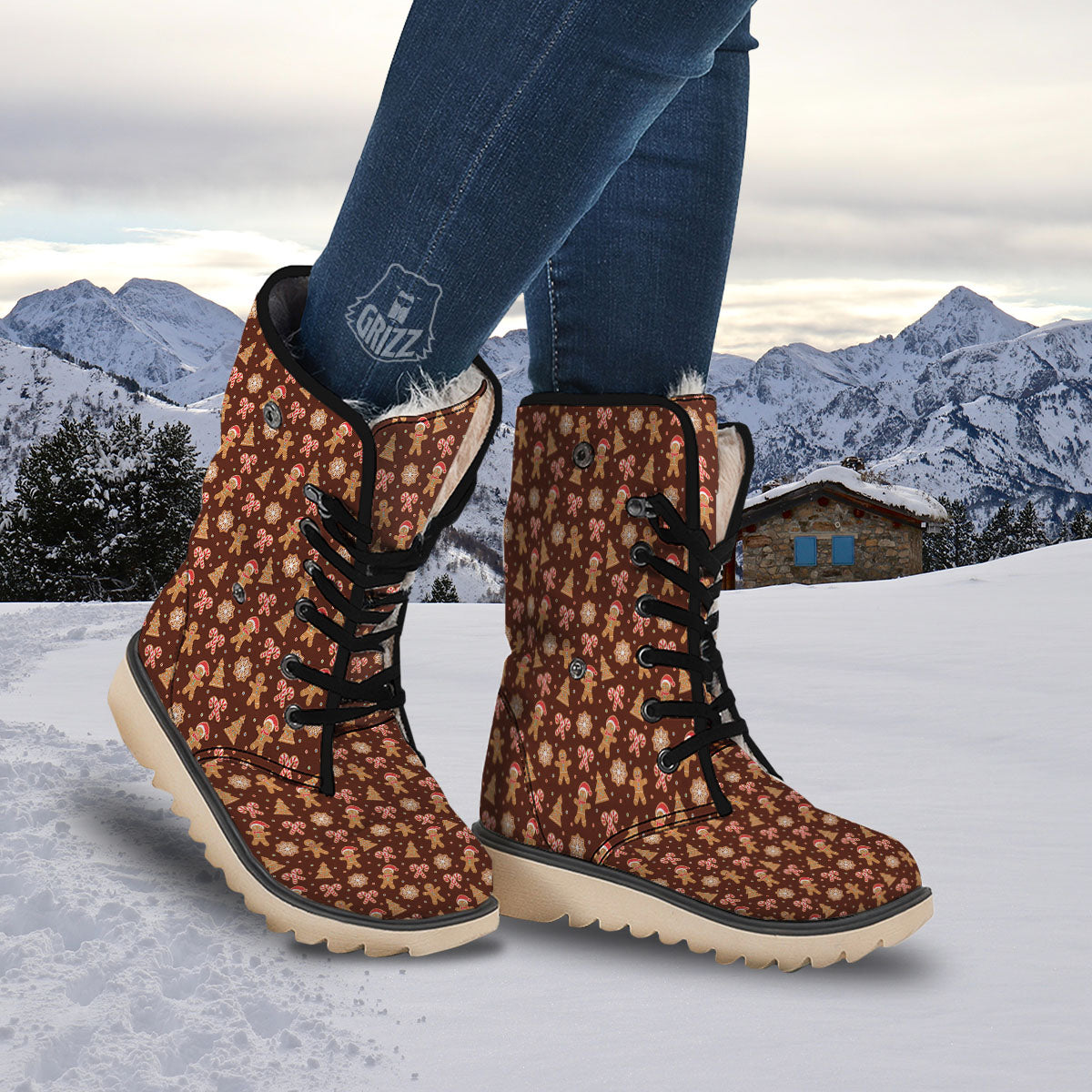 Gingerbread Man Print Pattern Snow Boots-grizzshop