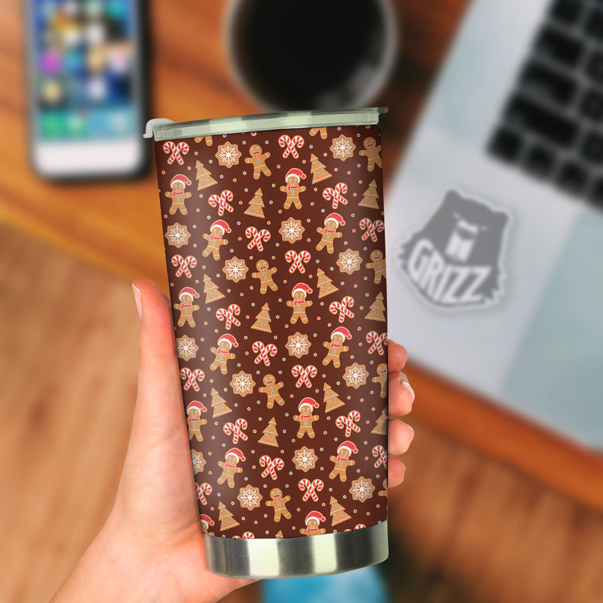 Gingerbread Man Print Pattern Tumbler-grizzshop