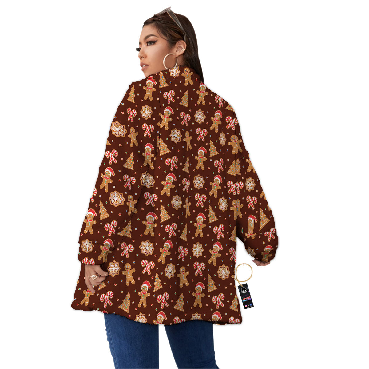 Gingerbread Man Print Pattern Women's Sherpa Jacket-grizzshop