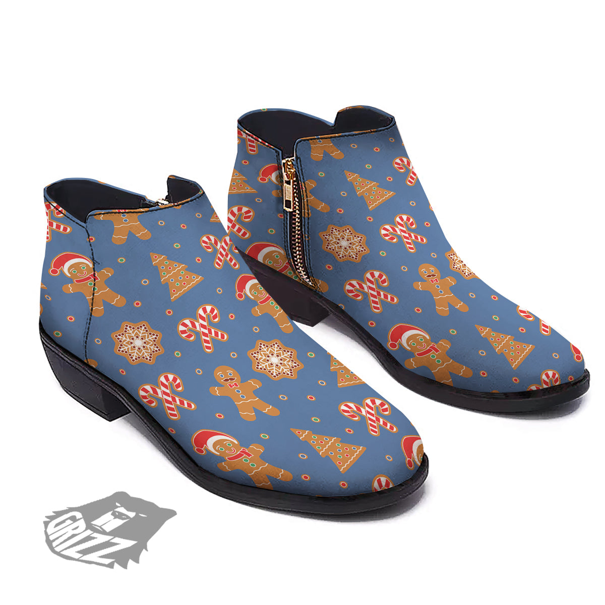 Gingerbread Man Xmas Print Pattern Ankle Boots-grizzshop