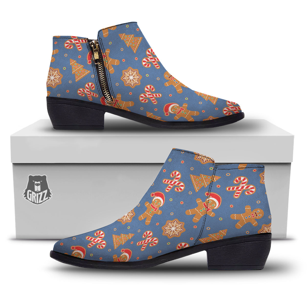 Gingerbread Man Xmas Print Pattern Ankle Boots-grizzshop