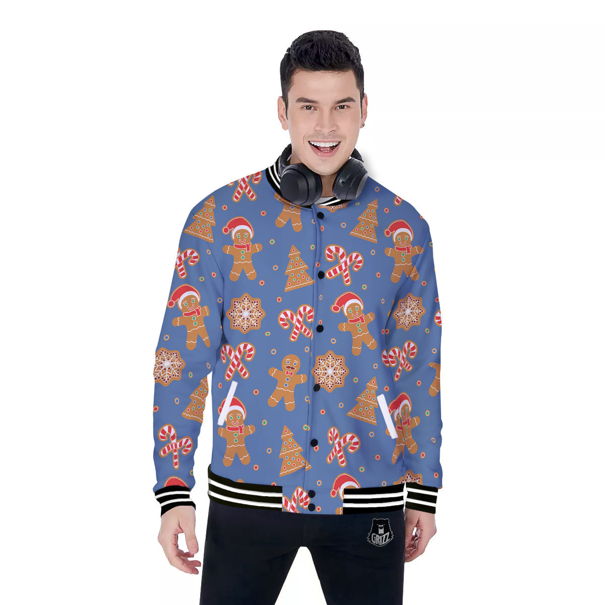 Gingerbread Man Xmas Print Pattern Baseball Jacket-grizzshop