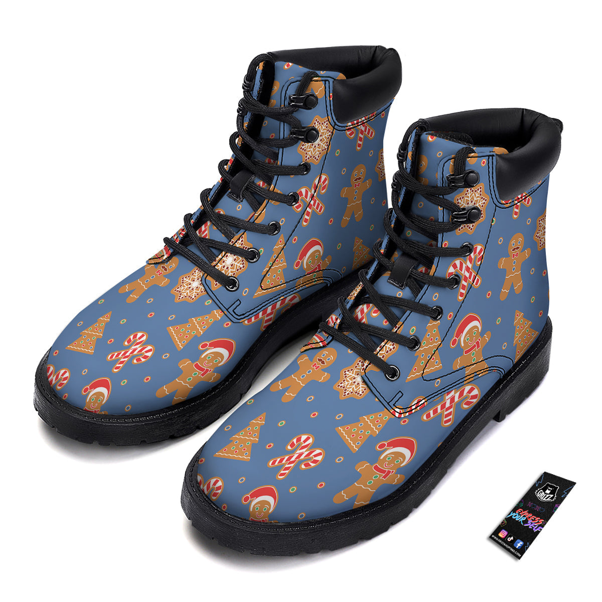Gingerbread Man Xmas Print Pattern Boots-grizzshop