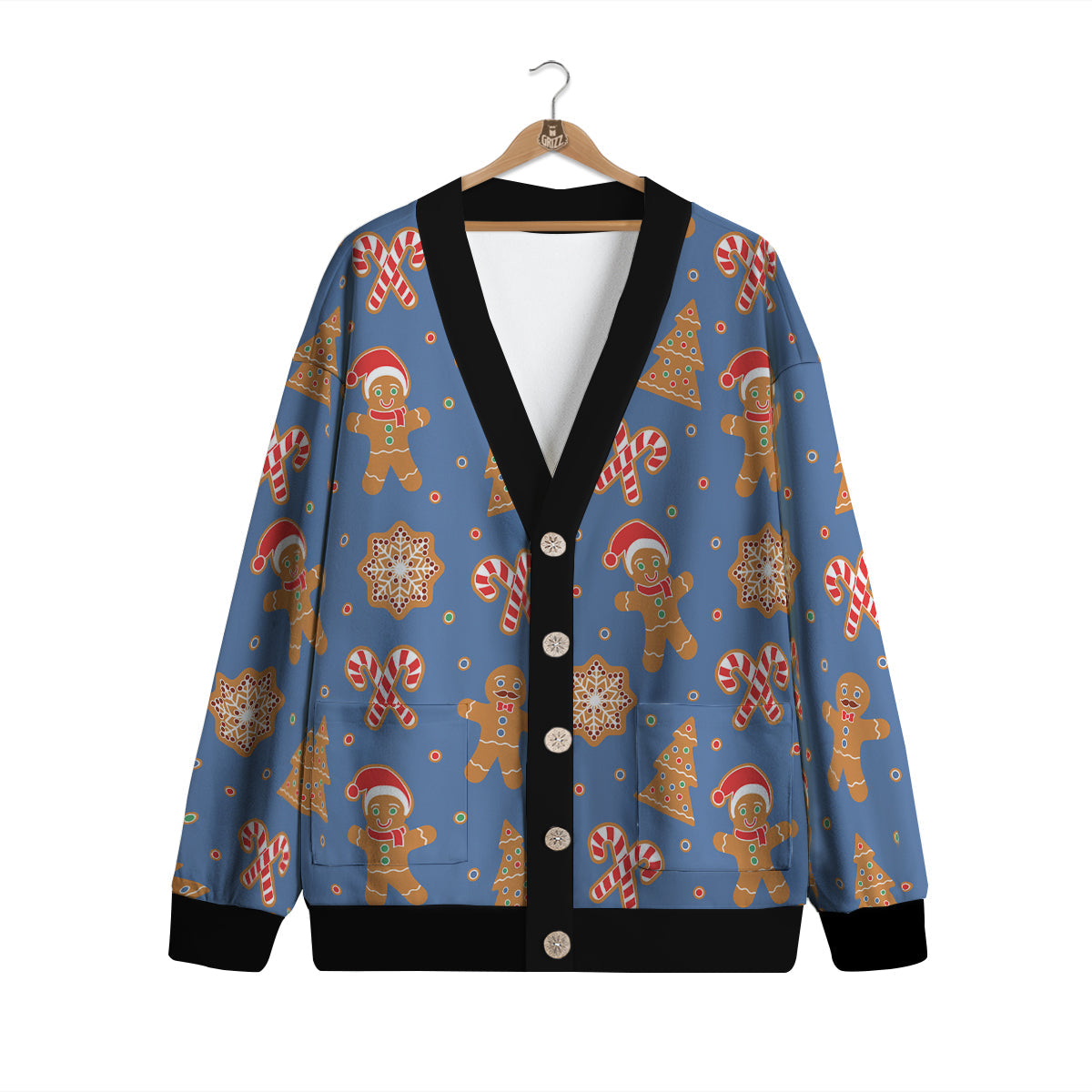 Gingerbread Man Xmas Print Pattern Cardigan-grizzshop