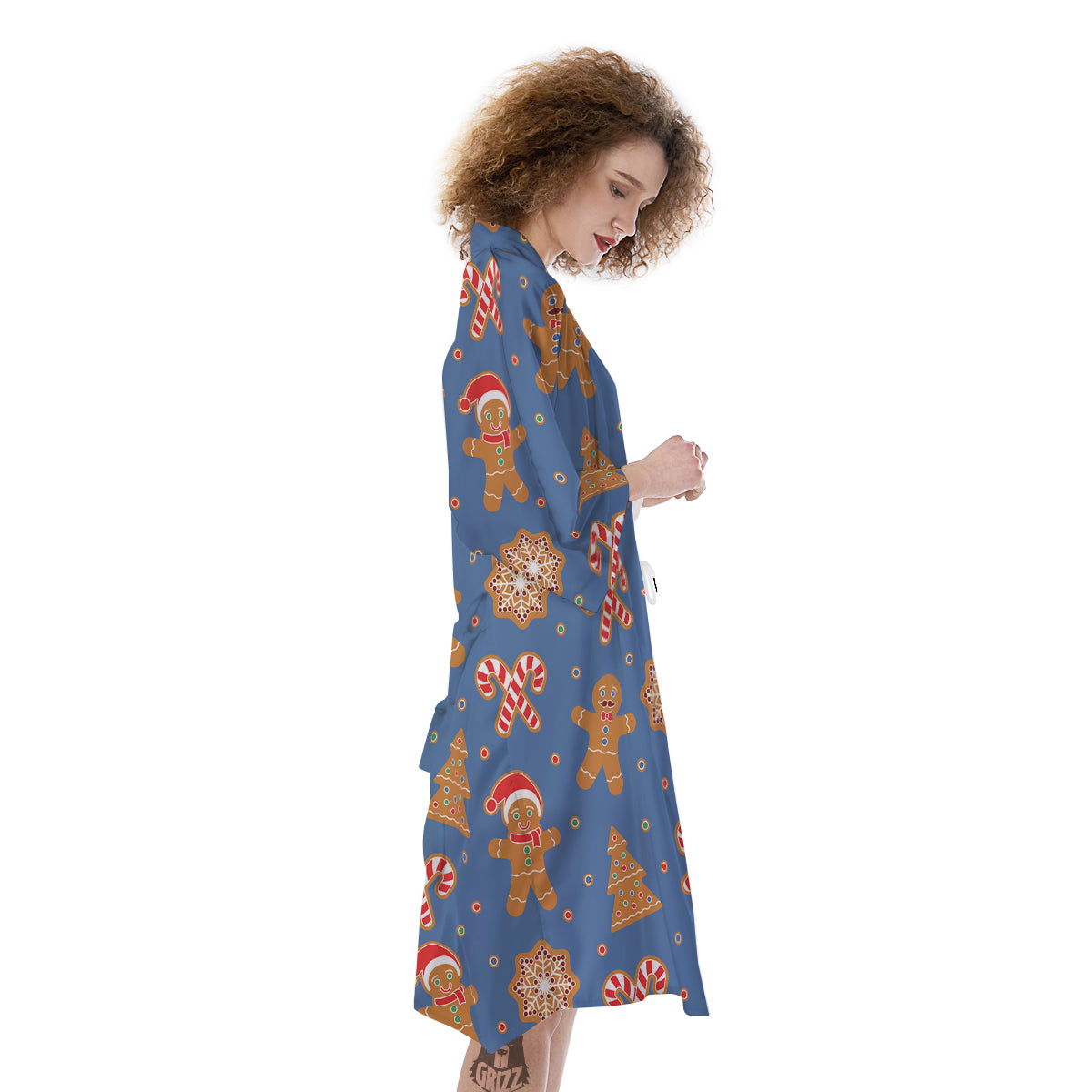 Gingerbread Man Xmas Print Pattern Kimono-grizzshop