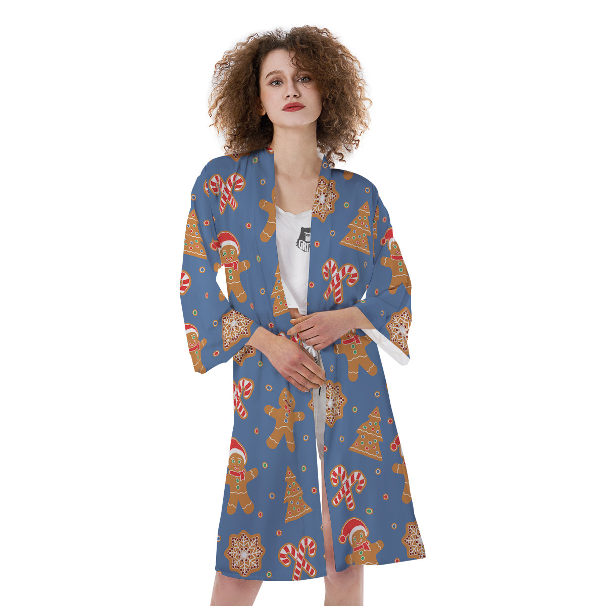 Gingerbread Man Xmas Print Pattern Kimono-grizzshop