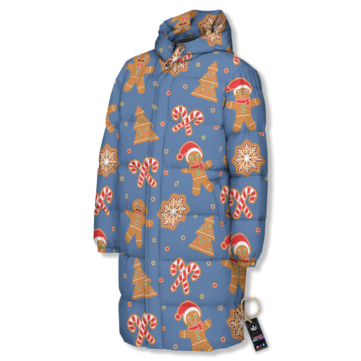 Gingerbread Man Xmas Print Pattern Long Down Jacket-grizzshop