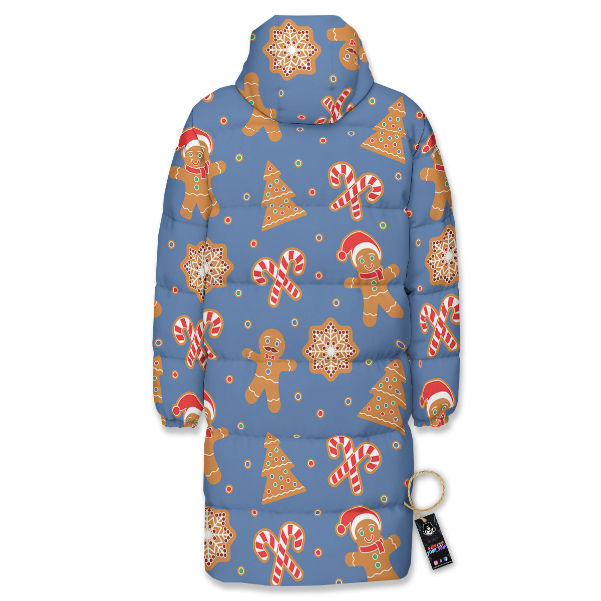 Gingerbread Man Xmas Print Pattern Long Down Jacket-grizzshop