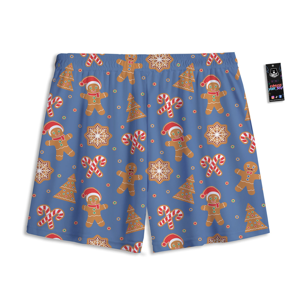 Gingerbread Man Xmas Print Pattern Mesh Shorts