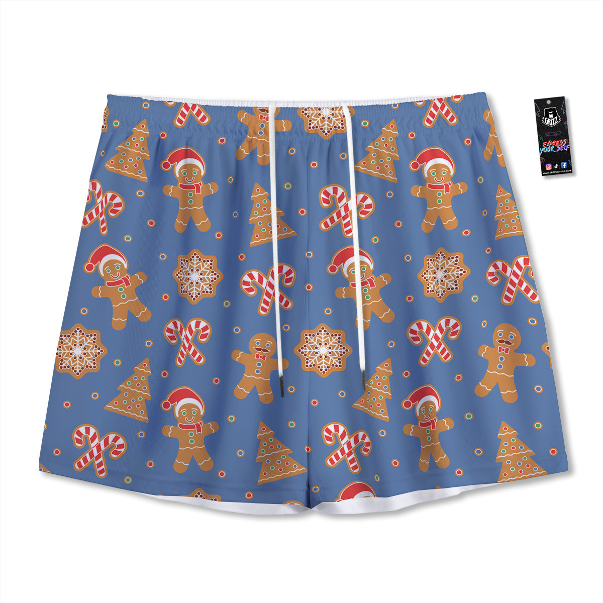 Gingerbread Man Xmas Print Pattern Mesh Shorts
