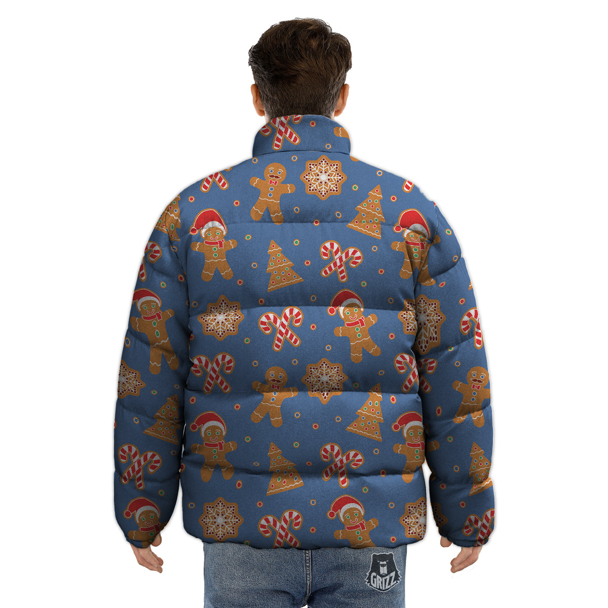 Gingerbread Man Xmas Print Pattern Puffer Jacket-grizzshop