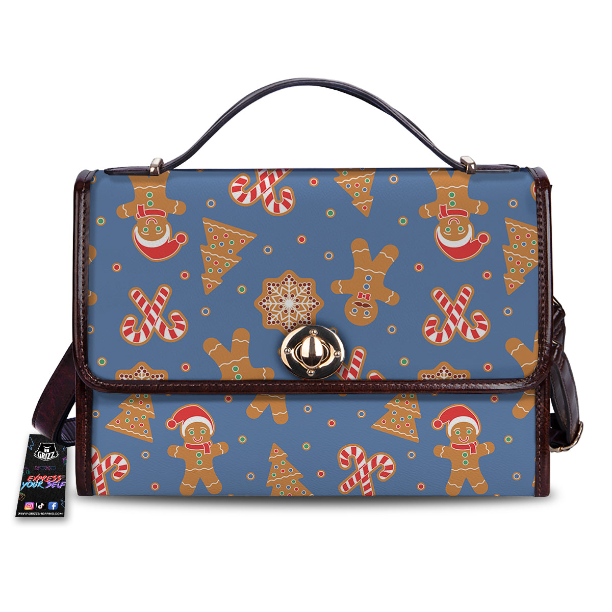 Gingerbread Man Xmas Print Pattern Women's Satchel Bag-grizzshop