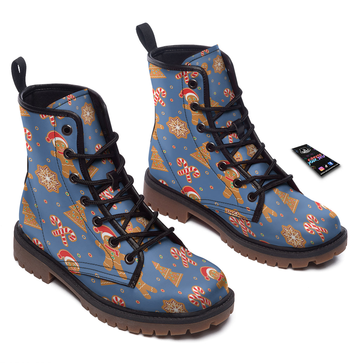 Gingerbread Man Xmas Print Pattern Work Boots-grizzshop