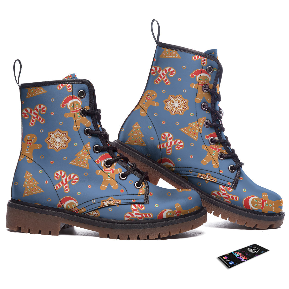 Gingerbread Man Xmas Print Pattern Work Boots-grizzshop