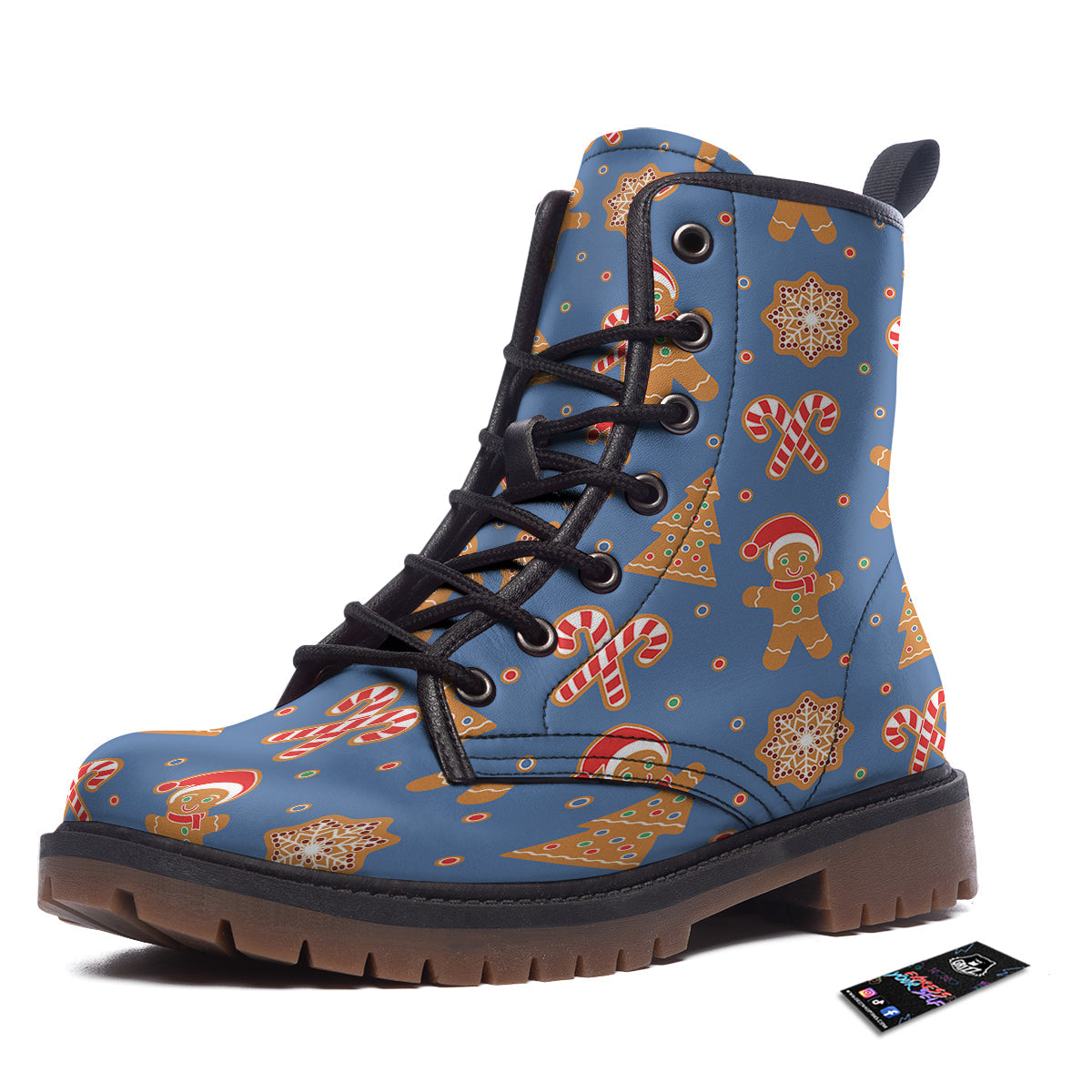Gingerbread Man Xmas Print Pattern Work Boots-grizzshop