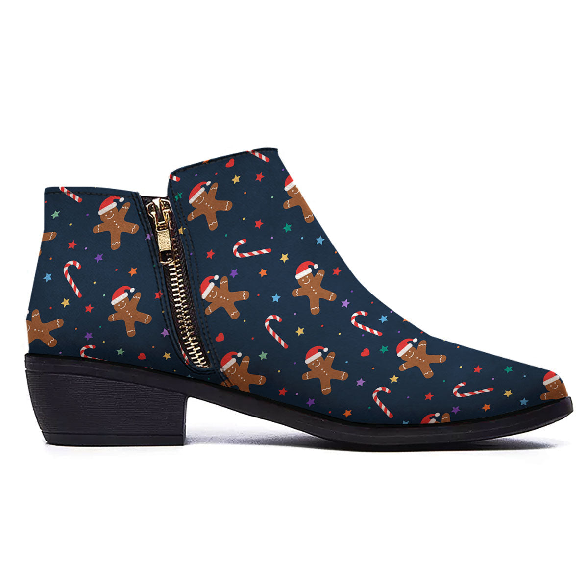 Gingerbread Xmas Print Pattern Ankle Boots-grizzshop