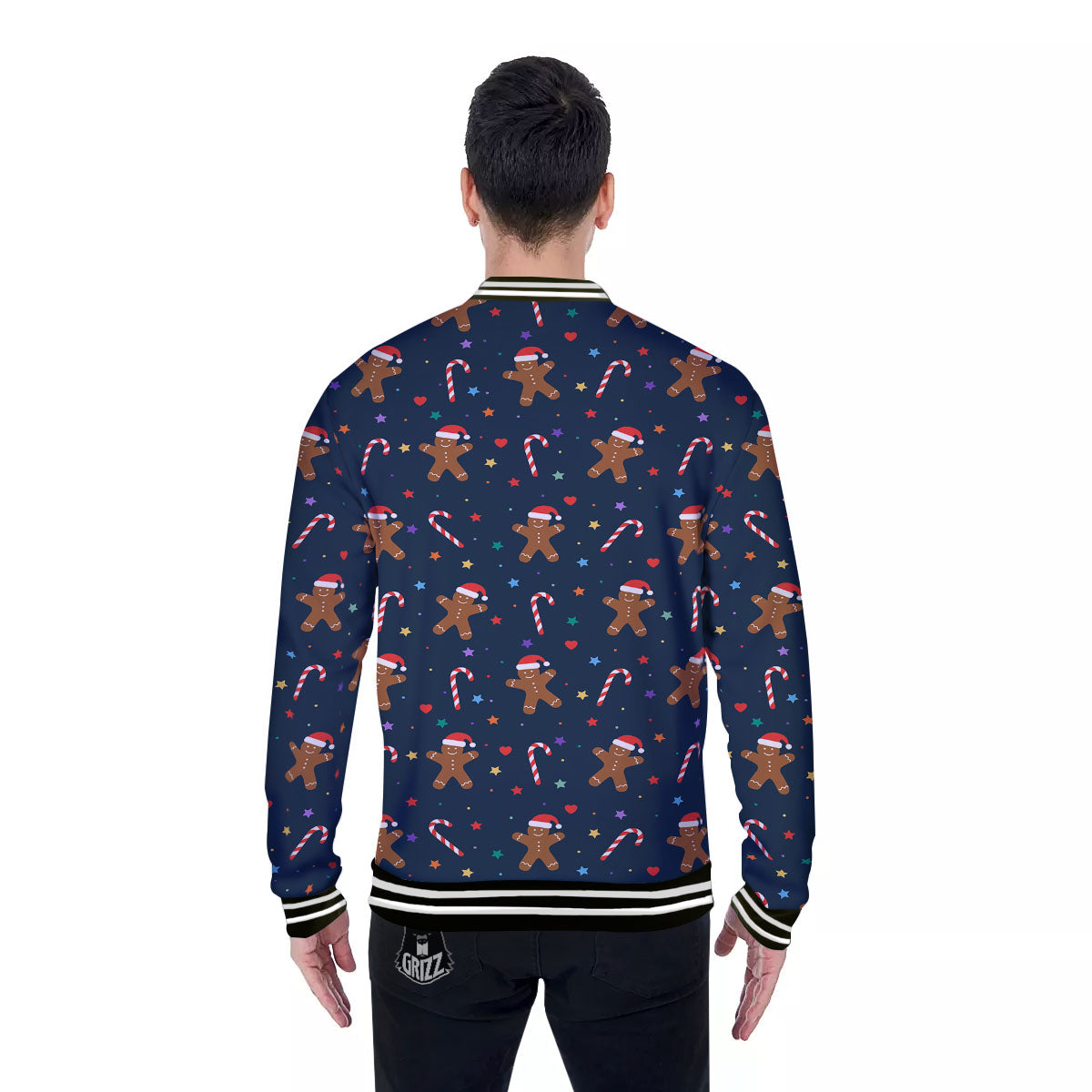 Gingerbread Xmas Print Pattern Baseball Jacket-grizzshop