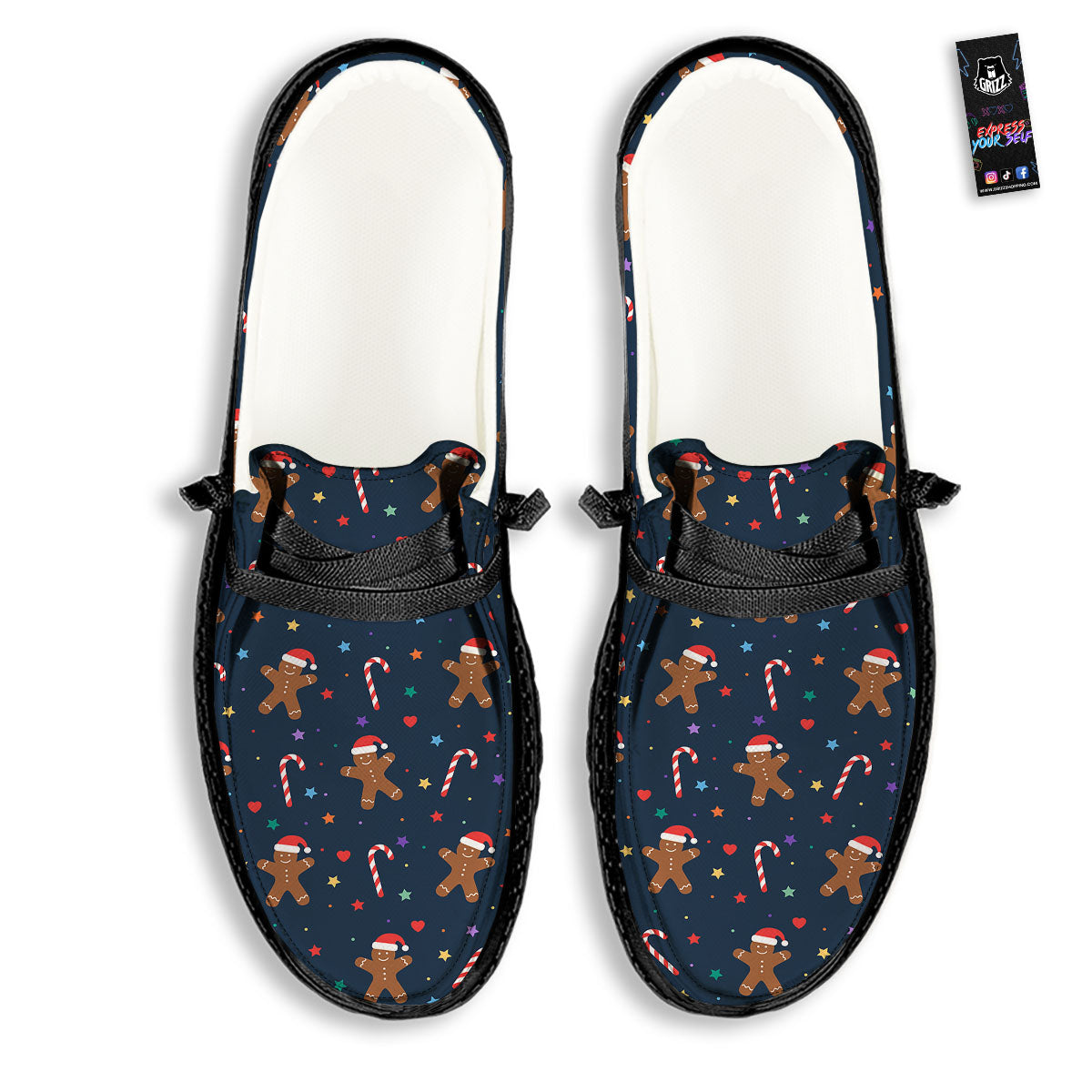 Gingerbread Xmas Print Pattern Black Loafers-grizzshop