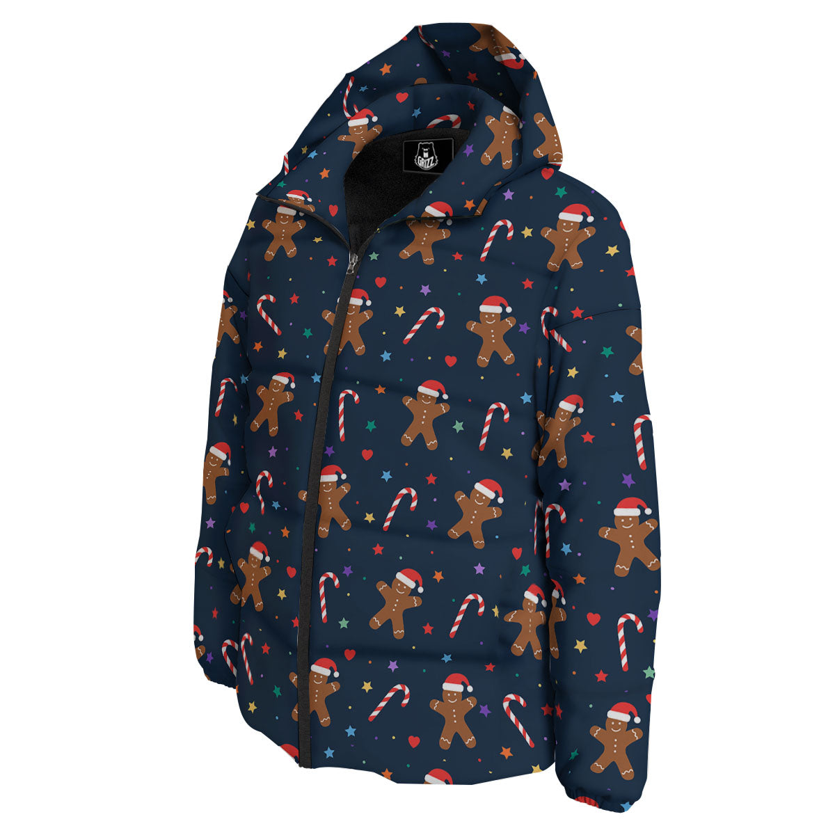 Gingerbread Xmas Print Pattern Down Jacket-grizzshop