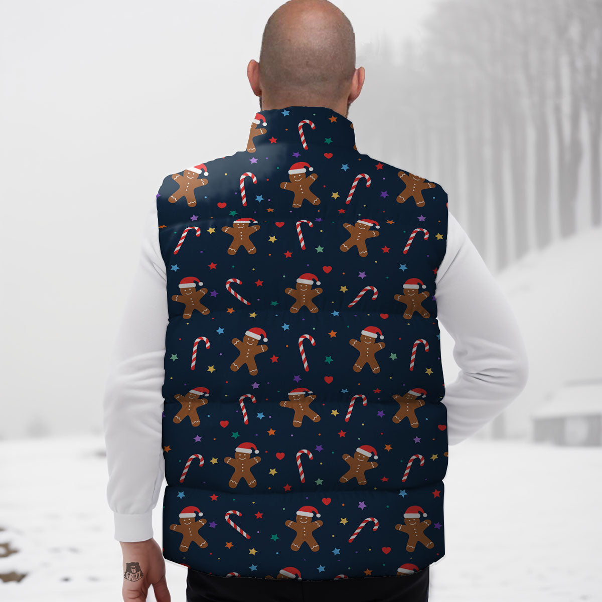 Gingerbread Xmas Print Pattern Down Vest