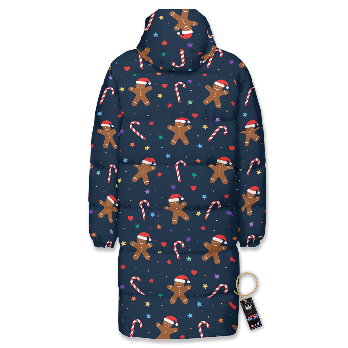 Gingerbread Xmas Print Pattern Long Down Jacket-grizzshop