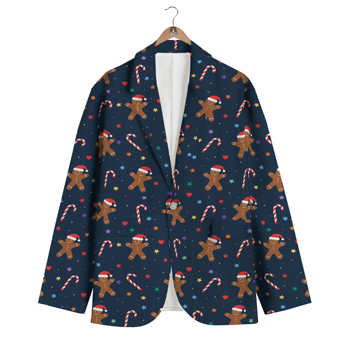Gingerbread Xmas Print Pattern Men's Blazer-grizzshop