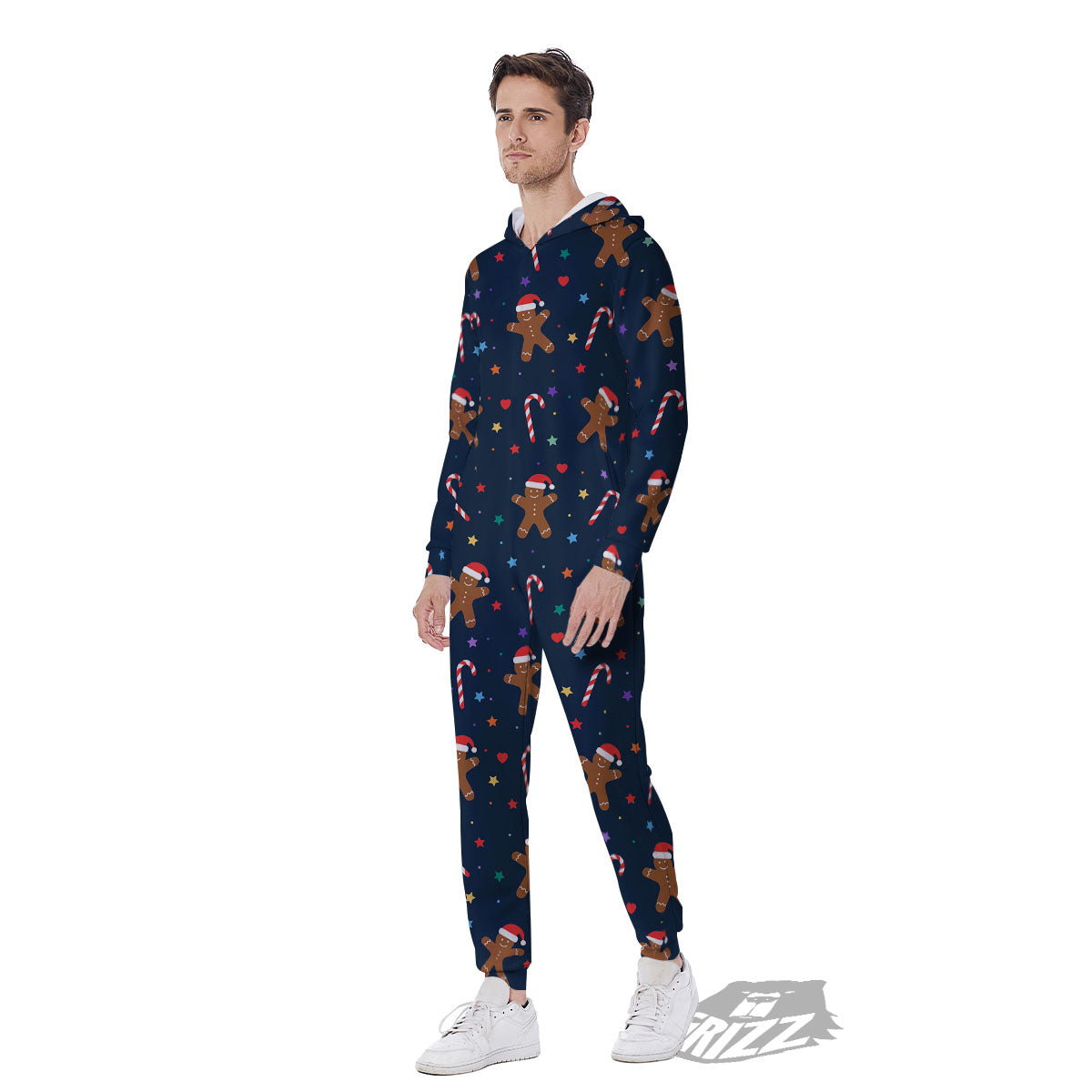 Gingerbread Xmas Print Pattern Men's Jumpsuit-grizzshop