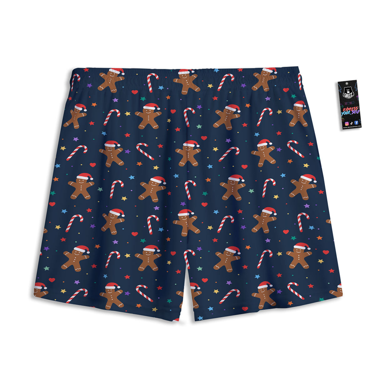 Gingerbread Xmas Print Pattern Mesh Shorts