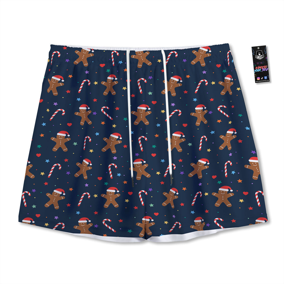 Gingerbread Xmas Print Pattern Mesh Shorts