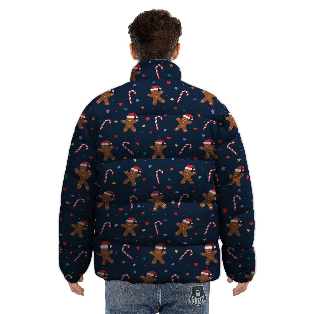 Gingerbread Xmas Print Pattern Puffer Jacket-grizzshop