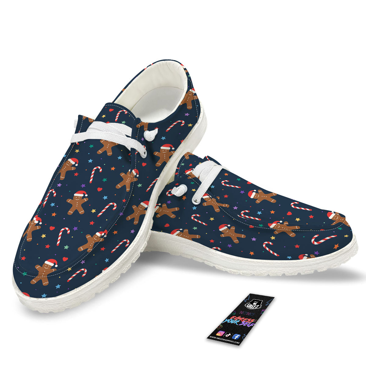 Gingerbread Xmas Print Pattern White Loafers-grizzshop