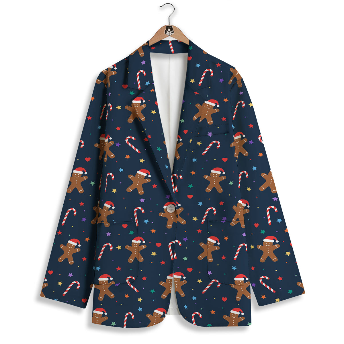 Gingerbread Xmas Print Pattern Women's Blazer-grizzshop