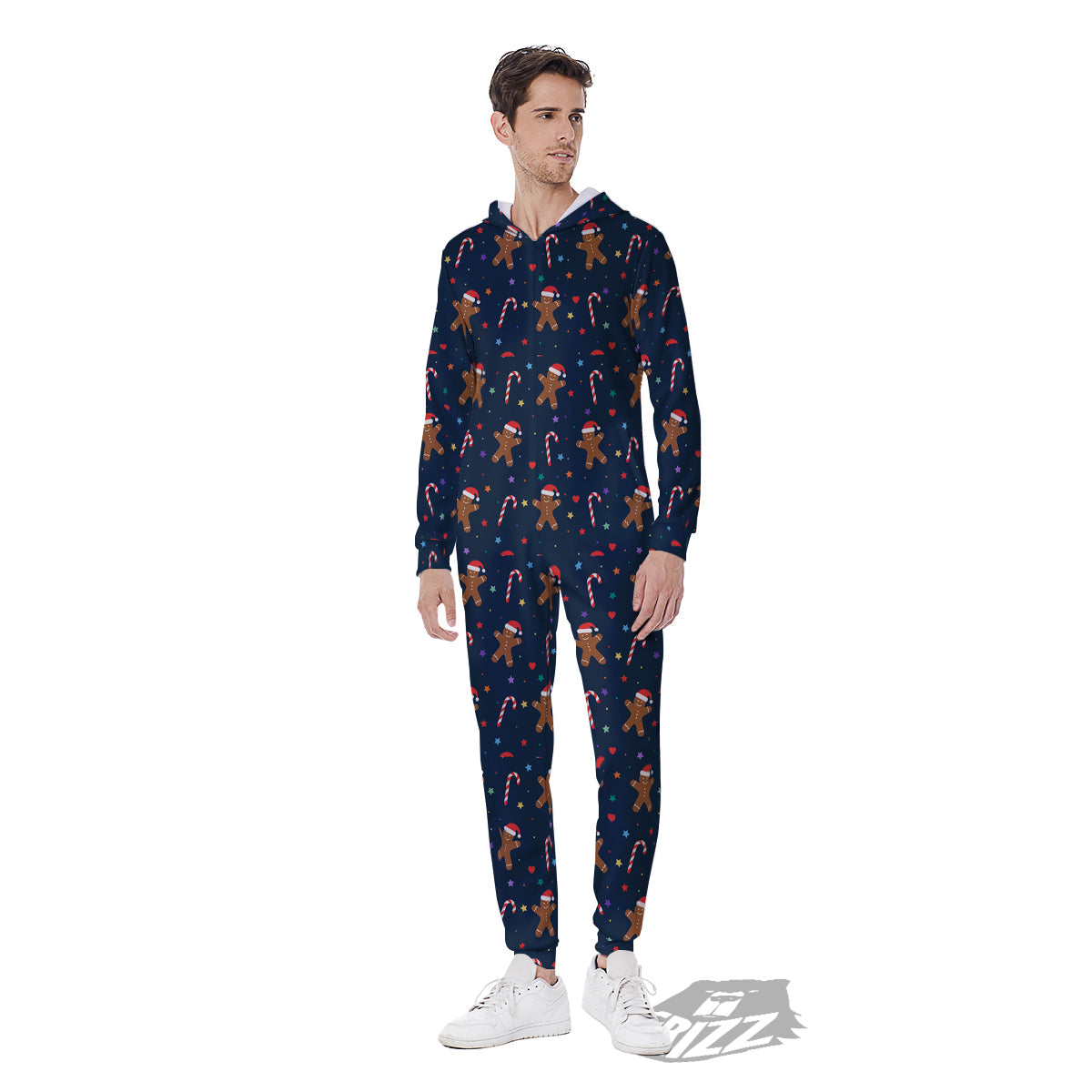 Gingerbread Christmas Print Pattern Men's Jumpsuit-grizzshop