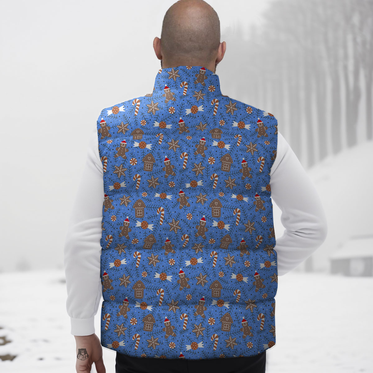 Gingerbread Man Christmas Print Pattern Down Vest