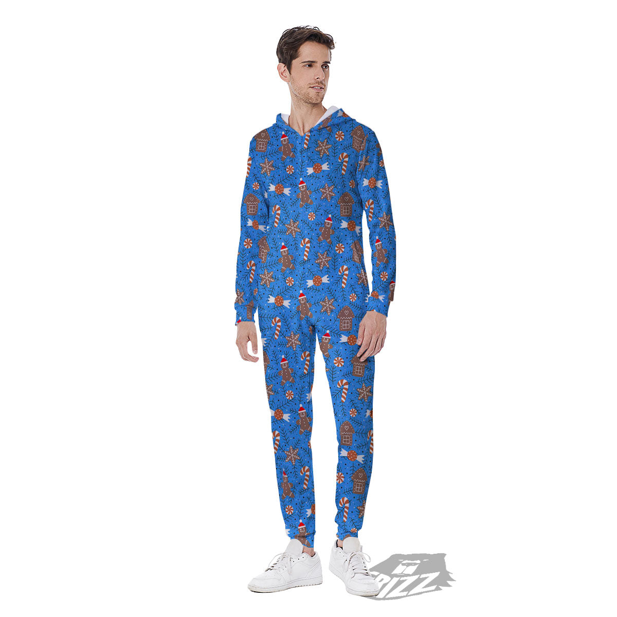 Gingerbread Man Christmas Print Pattern Men's Jumpsuit-grizzshop