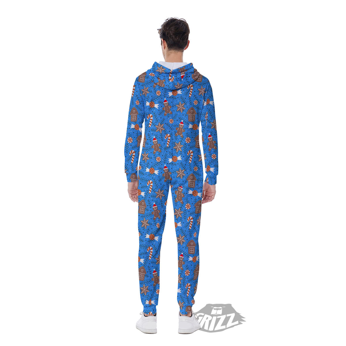 Gingerbread Man Christmas Print Pattern Men's Jumpsuit-grizzshop