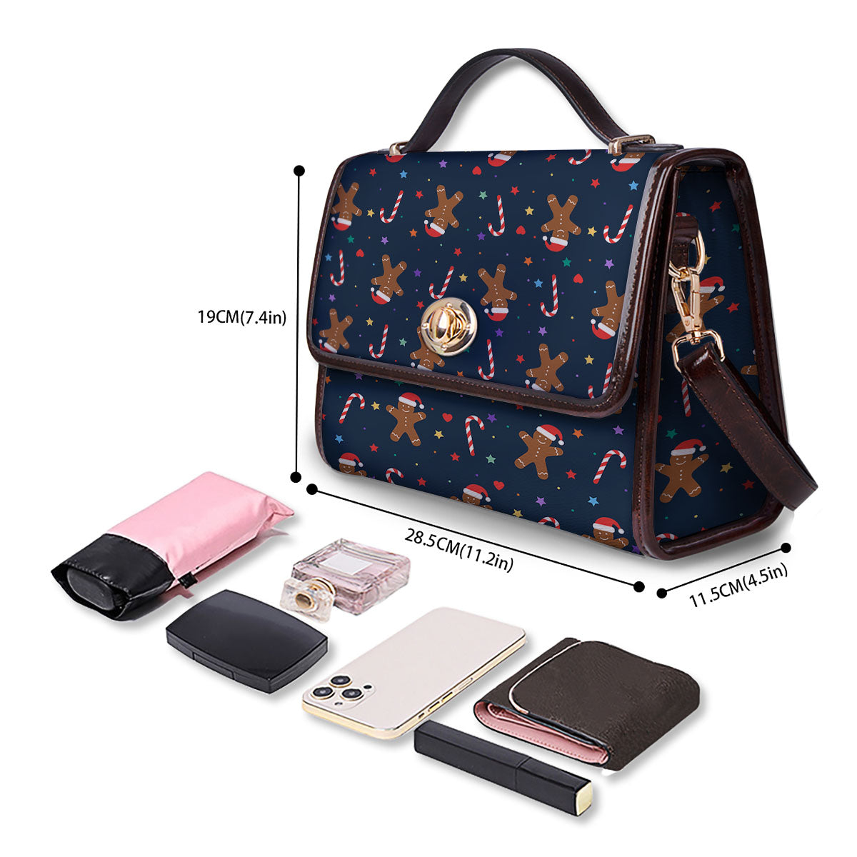 Gingerbread Xmas Print Pattern Women's Satchel Bag