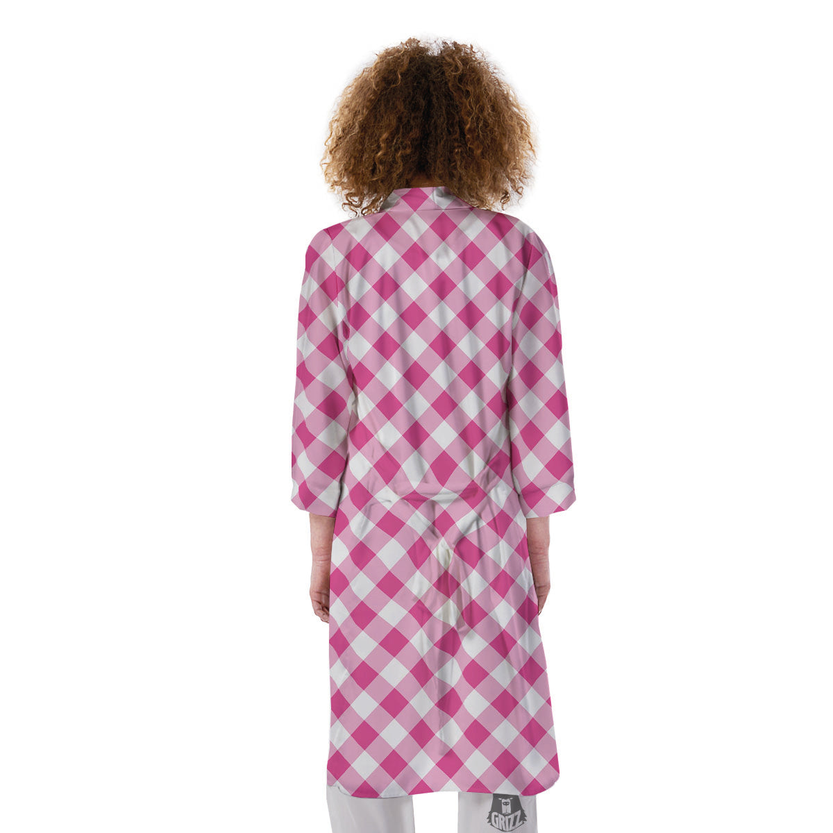 Gingham Black And Pink Magenta Print Kimono-grizzshop