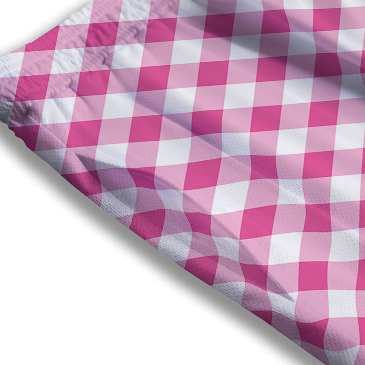 Gingham Black And Pink Magenta Print Mesh Shorts