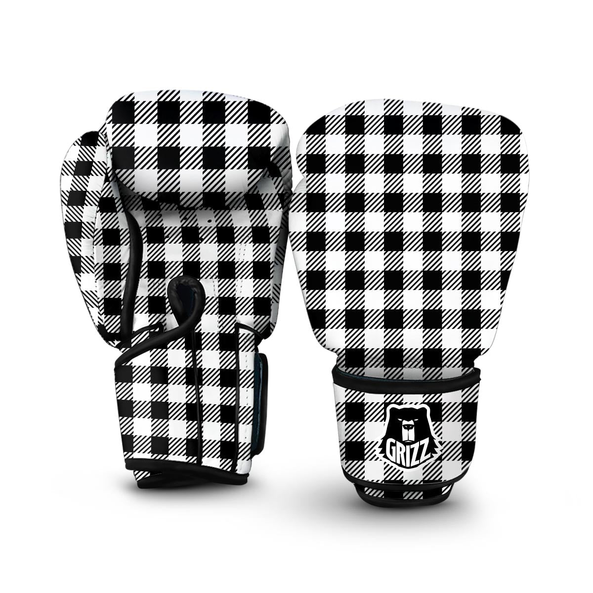 Gingham Black Pattern Print Boxing Gloves-grizzshop