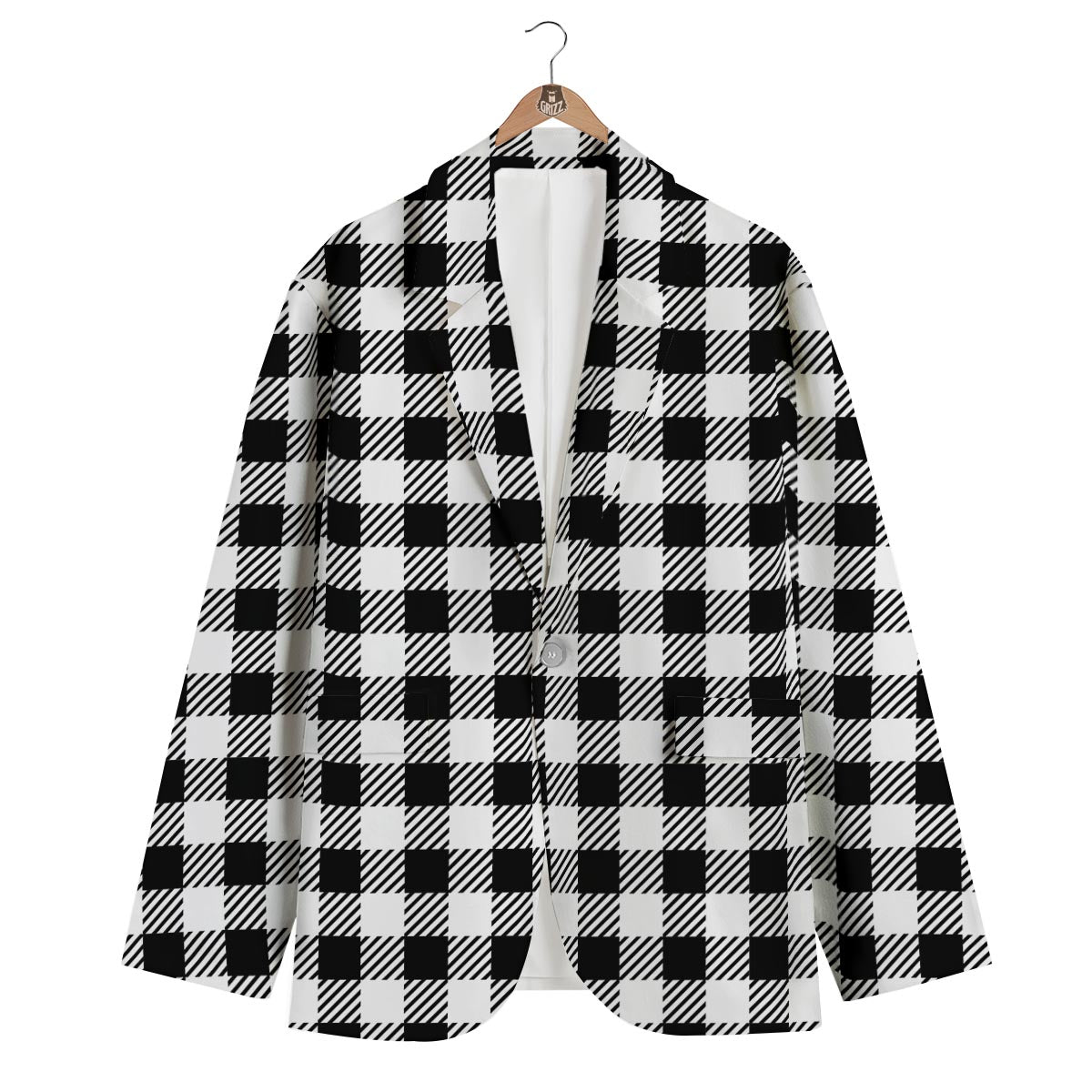 Gingham Black Pattern Print Men's Blazer-grizzshop