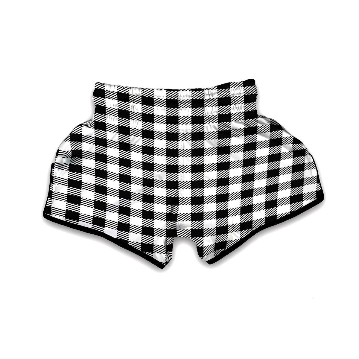 Gingham Black Pattern Print Muay Thai Boxing Shorts-grizzshop