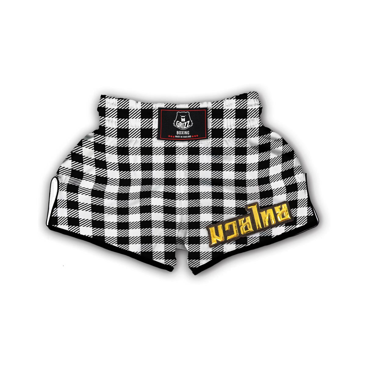 Gingham Black Pattern Print Muay Thai Boxing Shorts-grizzshop