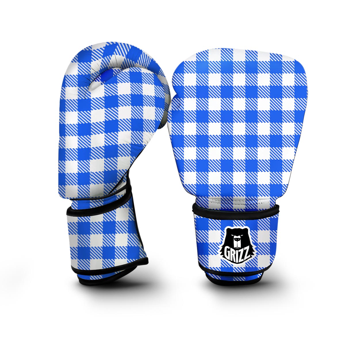 Gingham Blue Pattern Print Boxing Gloves-grizzshop