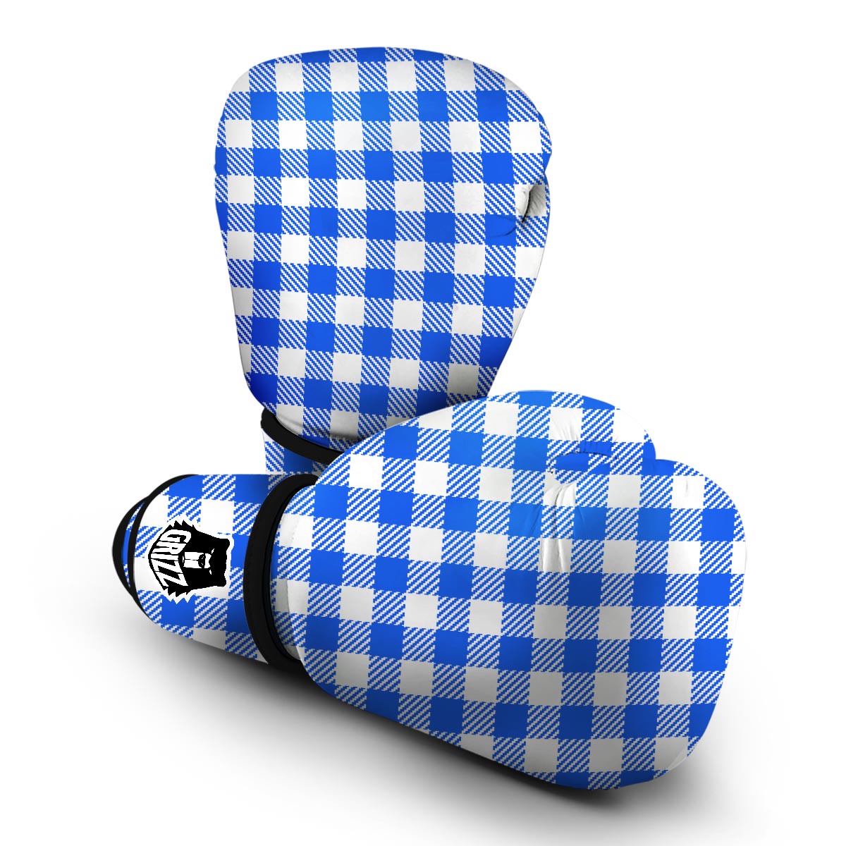 Gingham Blue Pattern Print Boxing Gloves-grizzshop