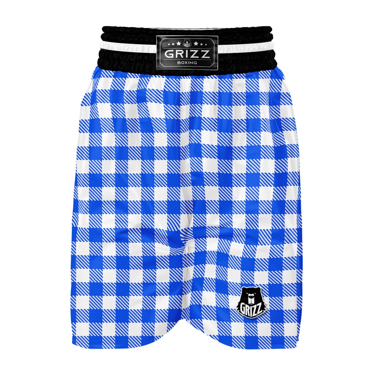 Gingham Blue Pattern Print Boxing Shorts-grizzshop