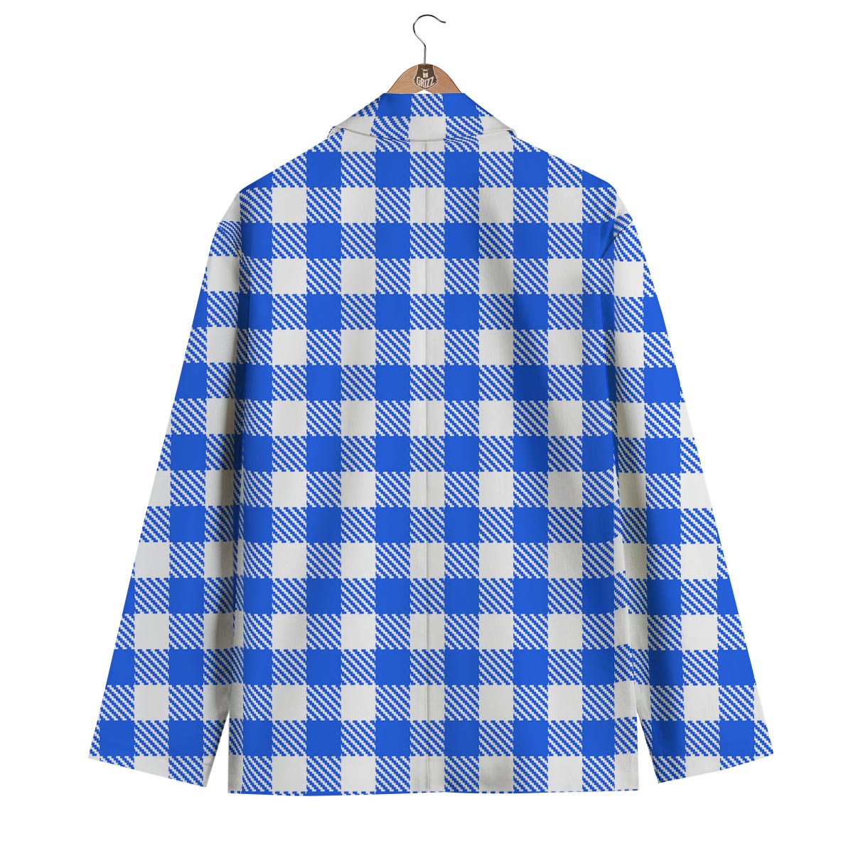 Gingham Blue Pattern Print Men's Blazer-grizzshop