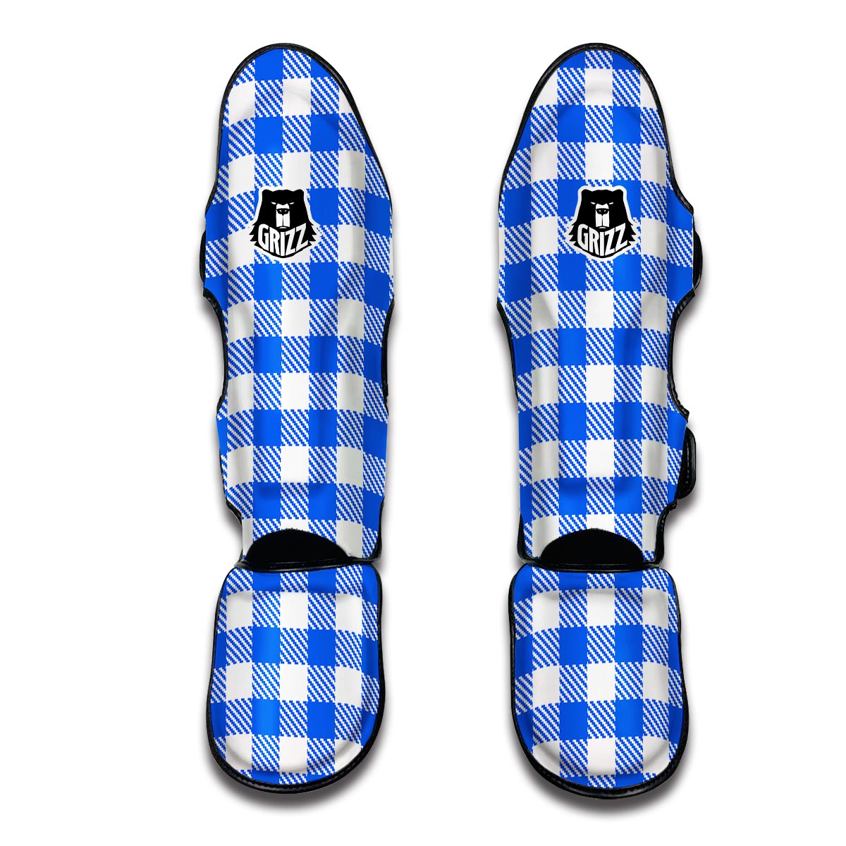 Gingham Blue Pattern Print Muay Thai Shin Guards-grizzshop